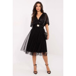 Rochie midi neagra cu paiete si fusta din tull Rochie midi neagra cu paiete si fusta din tull