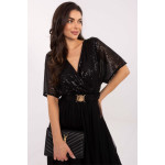 Rochie midi neagra cu paiete si fusta din tull Rochie midi neagra cu paiete si fusta din tull