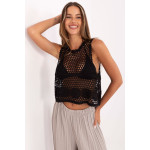 Top Dama Negru Ajurat din Bumbac – Fara Maneci, Stil Boho