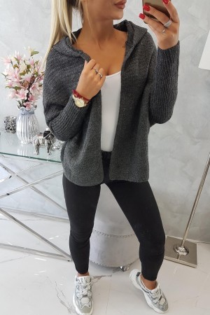 Cardigan casual-sport cu gluga gri-inchis