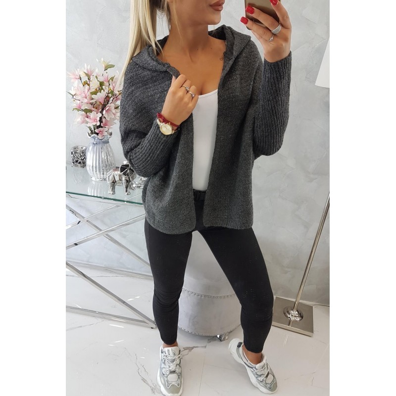 Cardigan casual-sport cu gluga gri-inchis