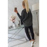 Cardigan casual-sport cu gluga gri-inchis