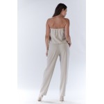 Salopeta eleganta cu banda elastica la bust bej