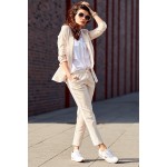 Pantaloni bej casual-sport trei sferturi Pantaloni bej casual-sport trei sferturi