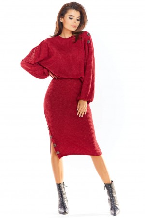 Compleu bordo fusta si bluza supradimensionata