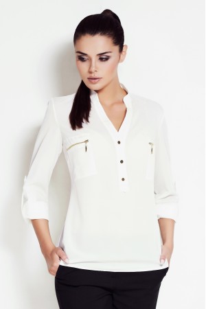 Bluza dama office alba moderna cu maneca lunga