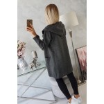Cardigan dama cu gluga si buzunare gri-inchis
