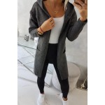 Cardigan dama cu gluga si buzunare gri-inchis