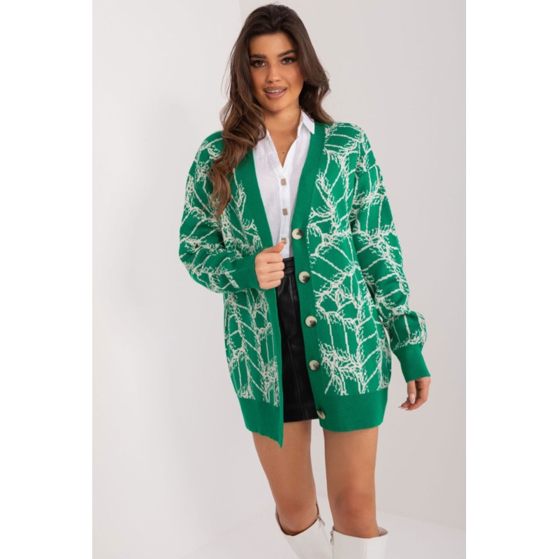 Cardigan cu imprimeu verde cu nasturi