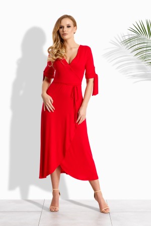 Rochie cu aspect petrecut cu cordon in talie rosie