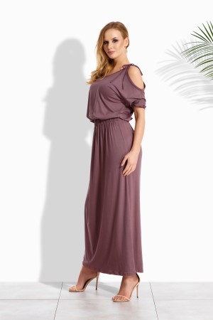 Rochie lunga cu decupaje la nivelul umerilor cappuccino