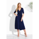 Rochie cu aspect petrecut,buzunare laterale bleumarin Rochie cu aspect petrecut,buzunare laterale bleumarin