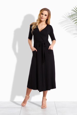 Rochie neagra cu aspect petrecut,buzunare laterale 3XL
