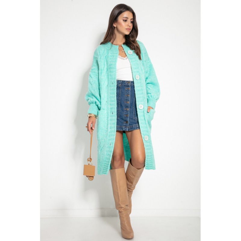 Cardigan lung elegant de dama biscay verde cu nasturi Cardigan lung elegant de dama biscay verde cu nasturi