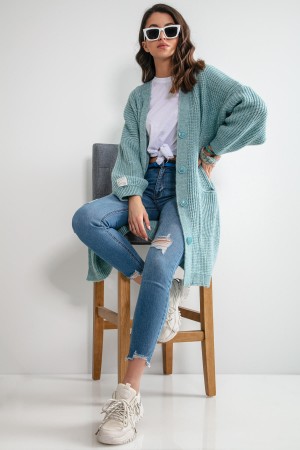 Cardigan dama moderne de zi bleu cu nasturi