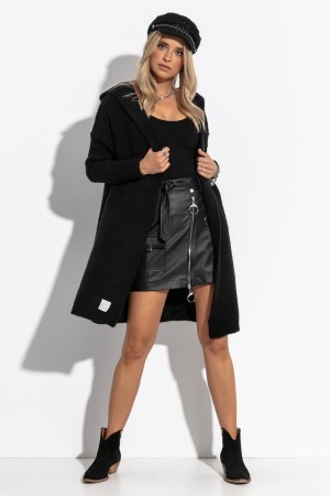Cardigan de dama negru mărime mare tricotat calduros