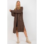 Cardigan maro lung de dama tricotat cu model impletit
