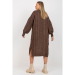 Cardigan maro lung de dama tricotat cu model impletit