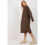 Cardigan maro lung de dama tricotat cu model impletit