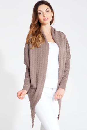 Cardigan de dama asimetic cu maneca lunga cappucino