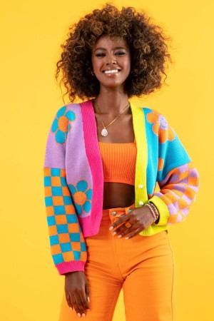 Cardigan dama cu model floral cu nasturi Perla