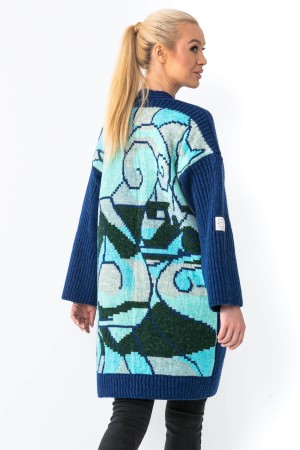 Cardigan albastru tricotat colorat F1481-4