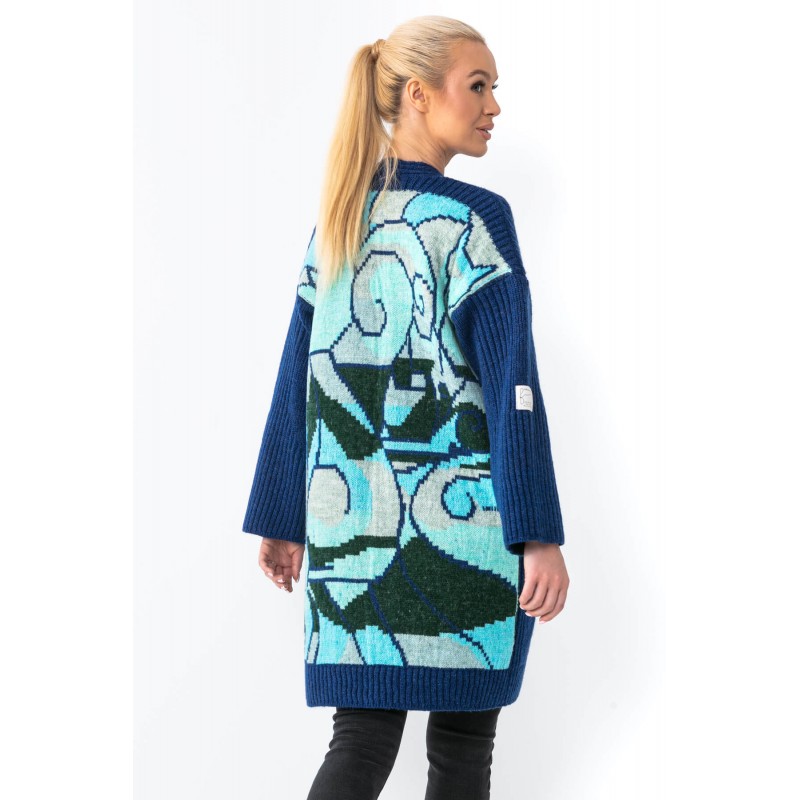 Cardigan albastru tricotat colorat F1481-4