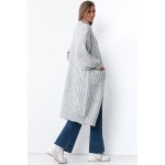 Cardigan dama lung gros cu buzunare tricotat gri-deschis