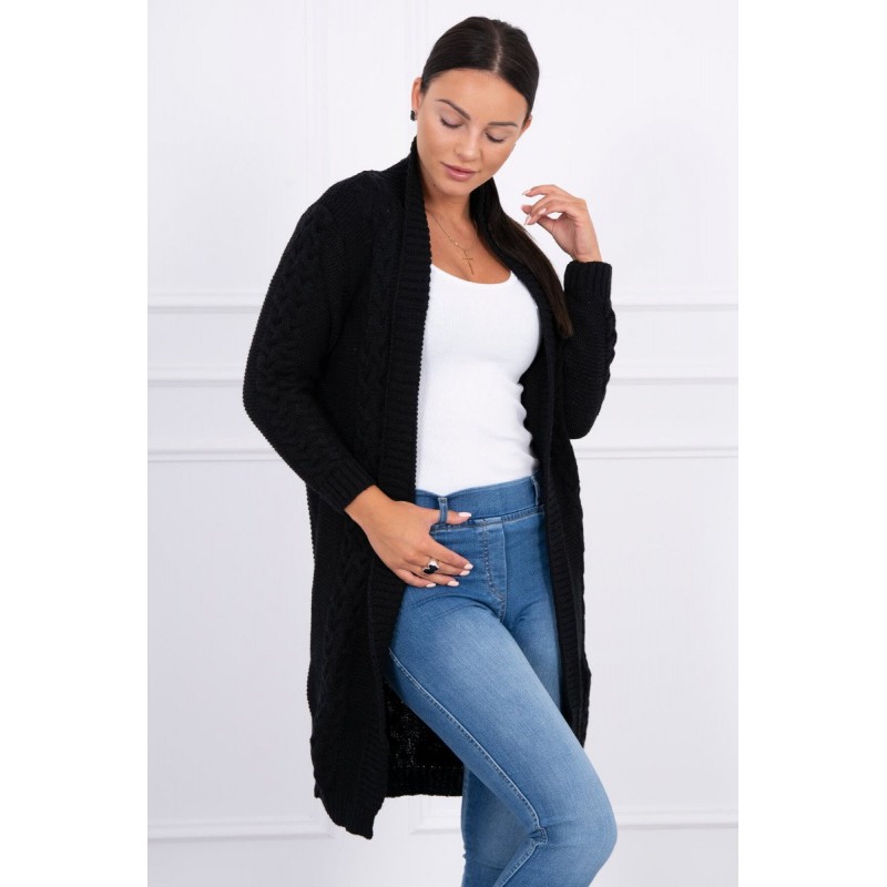 Cardigan midi negru cu model torsade 2019-1-3