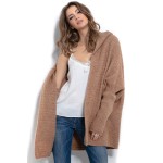 Cardigan de dama tricotat pufos cappuccino