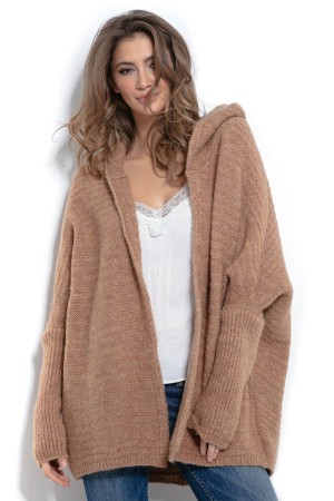 Cardigan de dama tricotat pufos cappuccino