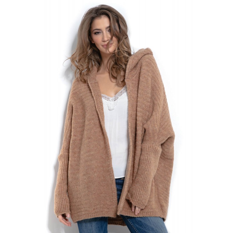 Cardigan de dama tricotat pufos cappuccino