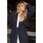 Cardigan casual-elegant cu lungime medie si cordon negru