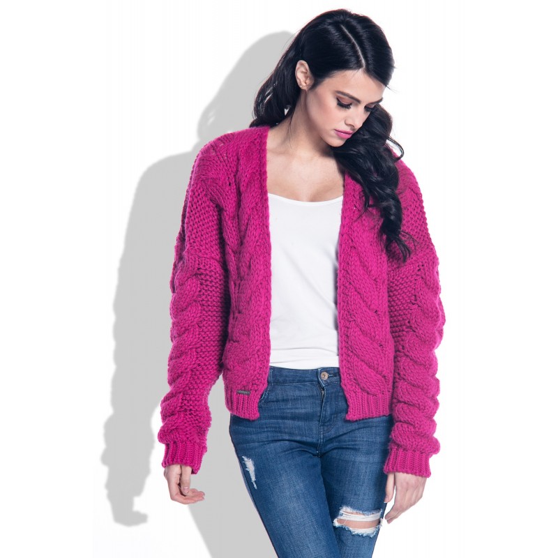 Cardigan scurt cu impletituri tricotate supradimensionate amaranth