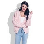 Cardigan scurt cu impletituri tricotate supradimensionate powderpink