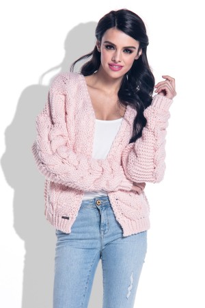 Cardigan scurt cu impletituri tricotate supradimensionate powderpink