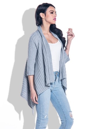 Cardigan cu colturi si maneci trei sferturi gri