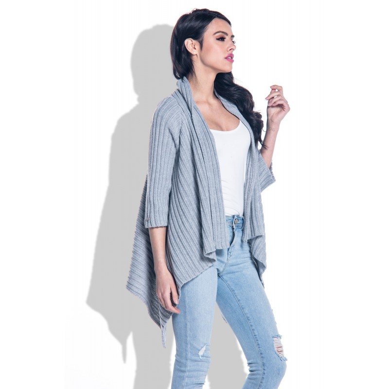 Cardigan cu colturi si maneci trei sferturi gri Cardigan cu colturi si maneci trei sferturi gri