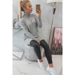 Pulover tricotat dama gri lung cu buzunare