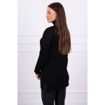Pulover lung Supradimensionată negru cu guler inalt și buzunare