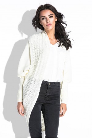 Cardigan tricotat ecru tip fluture cu marginile rotunjite