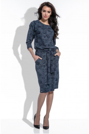 Rochie bleumarin cu imprimeu floral Ariana