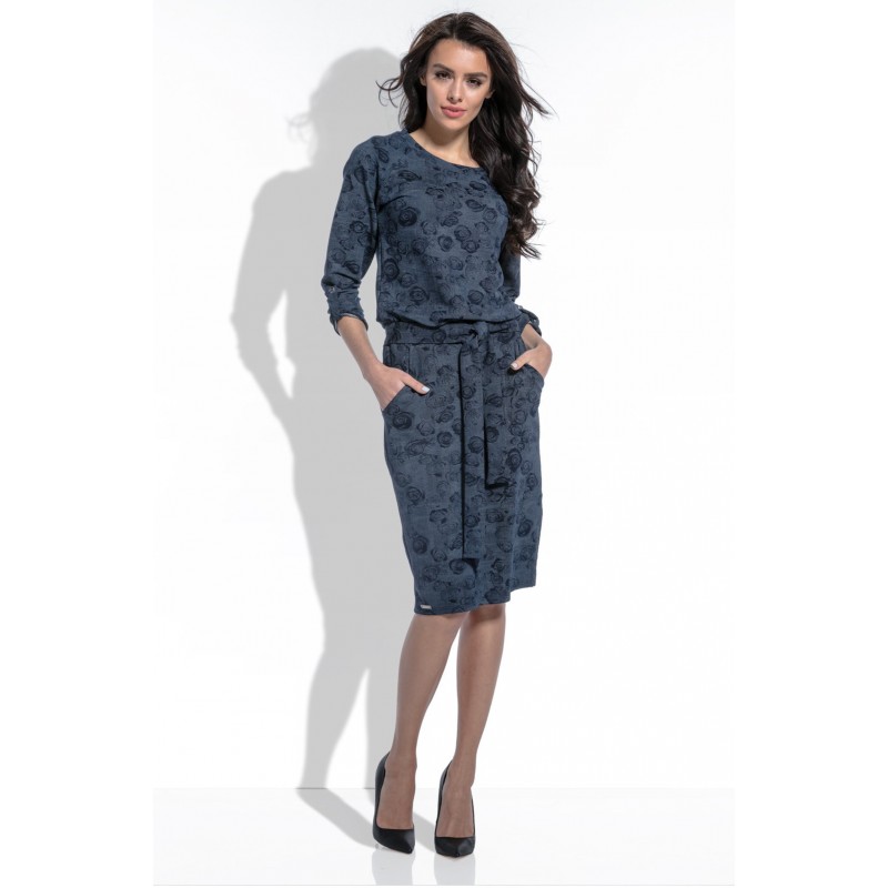 Rochie bleumarin cu imprimeu floral Ariana