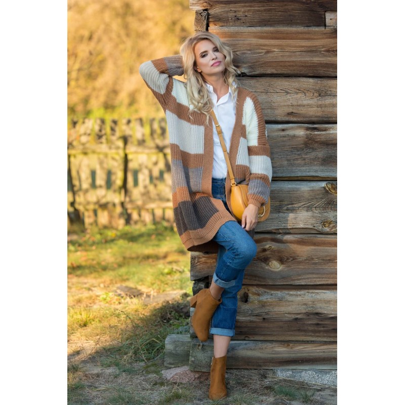 Cardigan lung cu dungi colorate F583-4