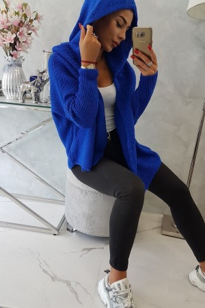 Cardigan scurt fara inchidere cu gluga blue