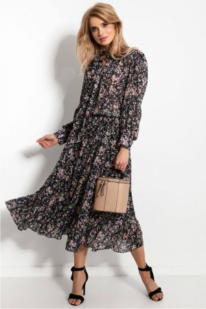 Compleu elegant din voal cu imprimeu floral bluza si fusta