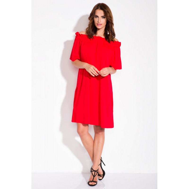 Rochie rosie casual cu maneca scurta banda elastica Rochie rosie casual cu maneca scurta banda elastica