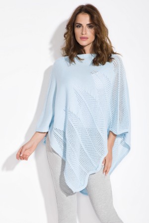 Poncho super trendy tricotat asimetric skyblue