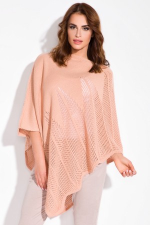 Poncho super trendy tricotat asimetric peach