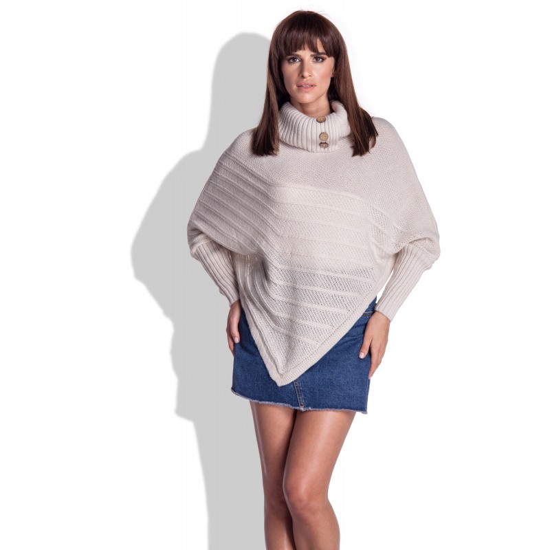 Poncho tip helanca accesorizata cu trei nasturi bej